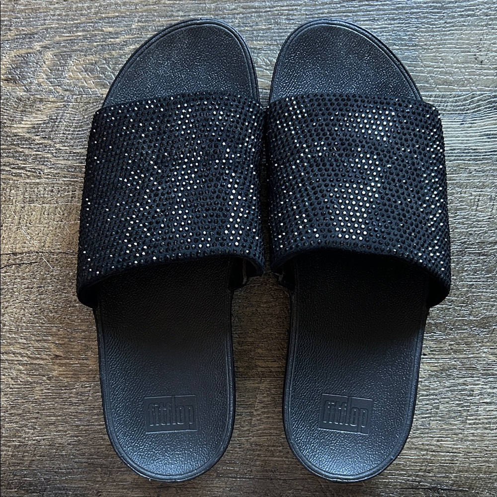 Fitflop Ginny Glitz Pool Slide Sandal, Woman’s Size 11 Black